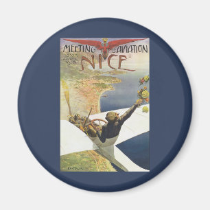 Aimant Affiche de voyage vintage, Avion au-dessus de Nice