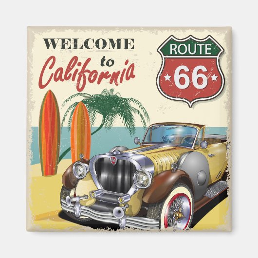 Aimant Affiche rétro "Bienvenue en Californie" Route 66, (Devant)