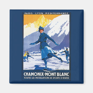 Aimant Affiche vintage de Chamonix - de Mont Blanc