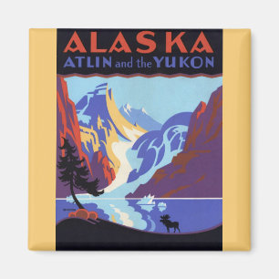 Aimant Affiche vintage de voyage en Alaska, Atlin et Yuko