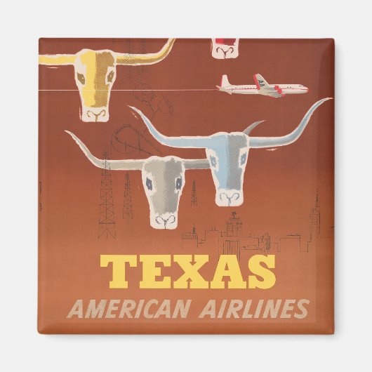Aimant Affiche Voyage Pour American Airlines Vers Texas (Devant)