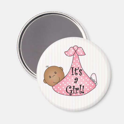 Aimant Africain-Américain rose C'est une fille (Recto/Verso)