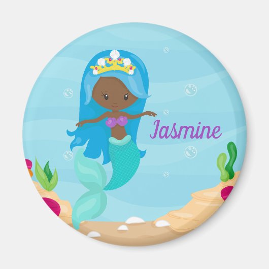 Aimant African American Mermaid Girl Cute Custom Beach (Devant)
