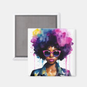 Aimant Afro Rainbow Hair Black Woman Lunettes de soleil (Recto/Verso)