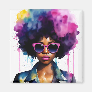 Aimant Afro Rainbow Hair Black Woman Lunettes de soleil