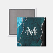 Aimant Agate de marbre bleu turquoise et argenté (Recto/Verso)