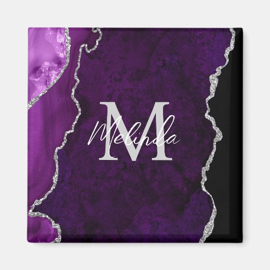 Aimant Agate de marbre violet et argenté (Devant)