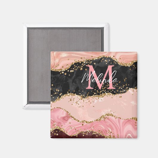 Aimant Agate de séquences noir et rose (Recto/Verso)