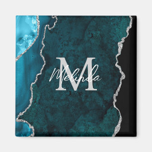 Aimant Agate Marbre Bleu Turquoise et Argent