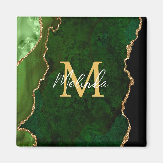 Aimant Agate Marbrée Verte et Dorée (Devant)