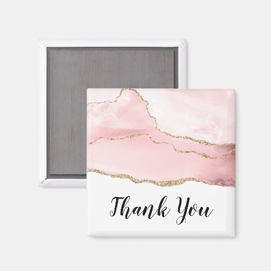 Aimant Agate rose vierge avec Merci à ruban or (Recto/Verso)