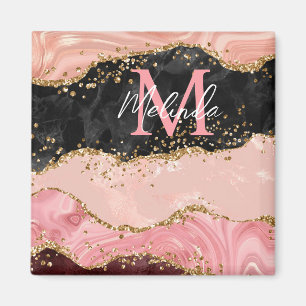 Aimant Agate Sequins Noir et Rose