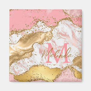 Aimant Agate sequins or et rose