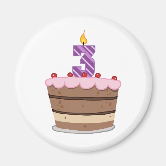Aimant Âge 3 sur le gâteau d'anniversaire (Devant)