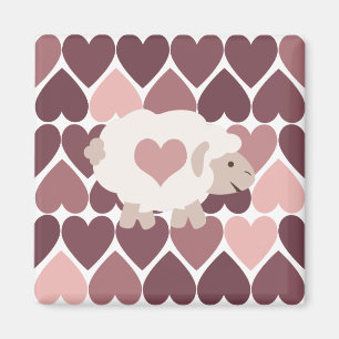 Aimant Agneau mignon et cœurs roses