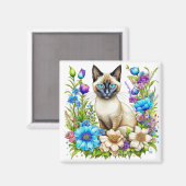 Aimant Ai Aquarelle Siamese Chat en Fleurs (Recto/Verso)