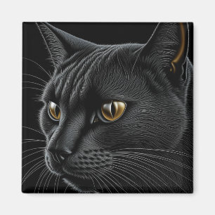 Aimant AI Chat noir avec yeux jaunes
