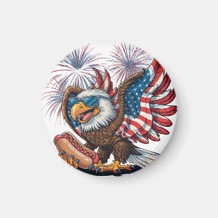 Aimant Aigle chauve rétro Hotdog Drapeau Américain 4 juil