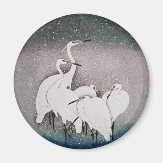 Aimant Aigrettes japonaises Grues Koson Neige d'hiver (Devant)