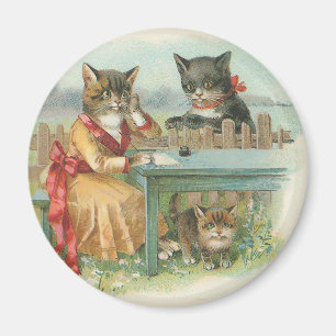 Aimant "Aimant rond vintage de la famille de chat"