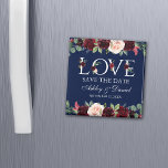 Aimant Aimer Bleu Bourgogne Aquarelle Florale Enregistrer<br><div class="desc">Aquarelle Bleu Bourgogne Amour Floral Enregistrer Le Magnet Date - Carré</div>