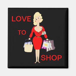 Aimant Aimer Faire Du Shopping Drôle Lady Shopping