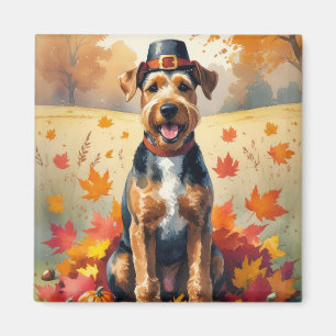 Aimant Airedale à l'automne quitte Thanksgiving Art