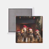 Aimant Airedale au coin du feu Noël (Recto/Verso)