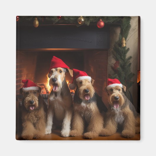 Aimant Airedale au coin du feu Noël (Devant)