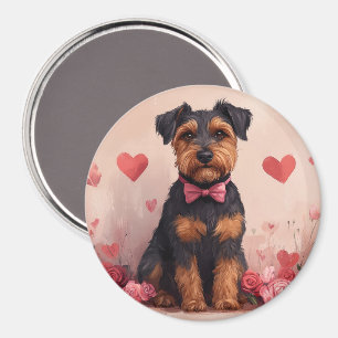 Aimant Airedale avec des Roses - Saint-Valentin