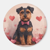 Aimant Airedale avec des Roses - Saint-Valentin (Devant)