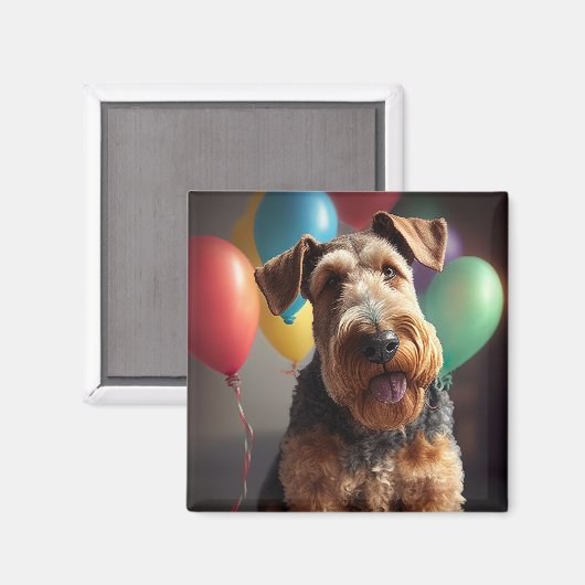Aimant Airedale chien avec gâteau et ballons (Recto/Verso)