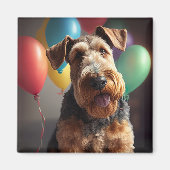 Aimant Airedale chien avec gâteau et ballons (Devant)
