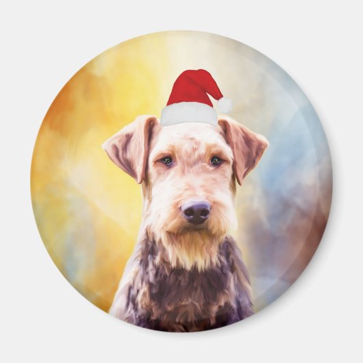Aimant Airedale Chien Noël Santa Hat Art Portrait (Devant)