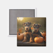 Aimant Airedale Chiot Automne Citrouille délice (Recto/Verso)
