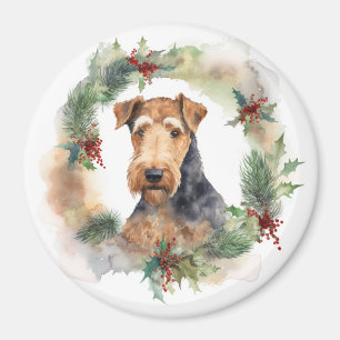Aimant Airedale Christmas Wreath Festive Pup