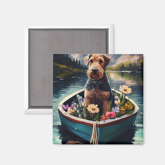 Aimant Airedale Dog on a Paddle : Une aventure Pittoresqu (Recto/Verso)