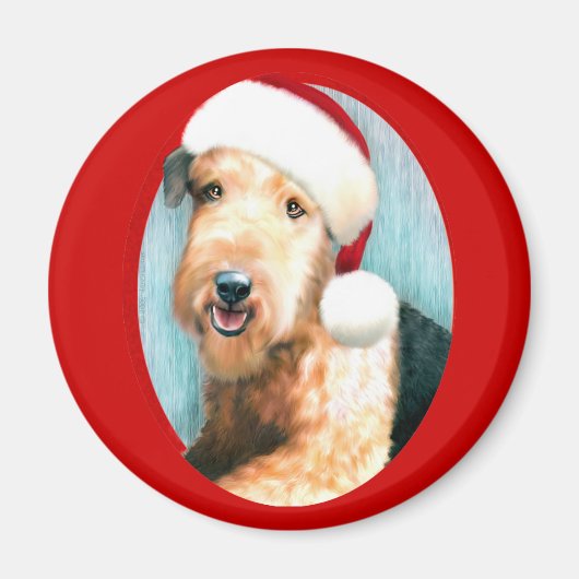 Aimant Airedale Terrier Père Noël (Devant)