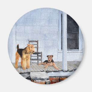 Aimant Airedale Terriers sur la véranda