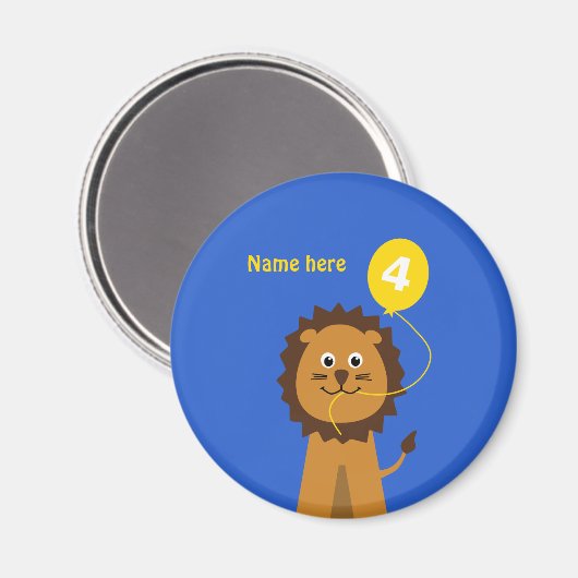 Aimant Ajouter le nom lion 4e anniversaire bleu (Recto/Verso)