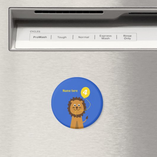 Aimant Ajouter le nom lion 4e anniversaire bleu (In Situ (Lave-vaisselle))