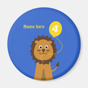 Aimant Ajouter le nom lion 4e anniversaire bleu