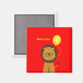 Aimant Ajouter le nom lion 4e anniversaire rouge (Recto/Verso)