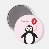 Aimant Ajouter nom pingouin 3e anniversaire rouge rose (Recto/Verso)
