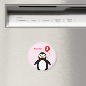 Aimant Ajouter nom pingouin 3e anniversaire rouge rose (In Situ (Lave-vaisselle))