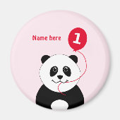 Aimant Ajouter un nom panda 1er anniversaire rouge rose (Devant)