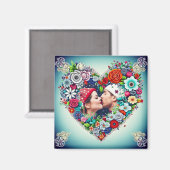 Aimant Ajouter votre image | Cadre cardiaque floral (Recto/Verso)
