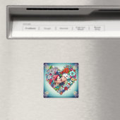 Aimant Ajouter votre image | Cadre cardiaque floral (In Situ (Lave-vaisselle))