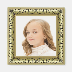 Aimant Ajouter votre image personnalisée Gold & Black Fra