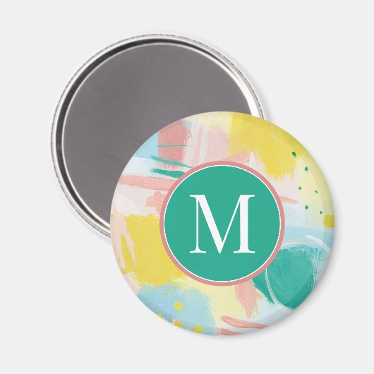 Aimant Ajouter votre initiale | Abstrait visage frais (Recto/Verso)